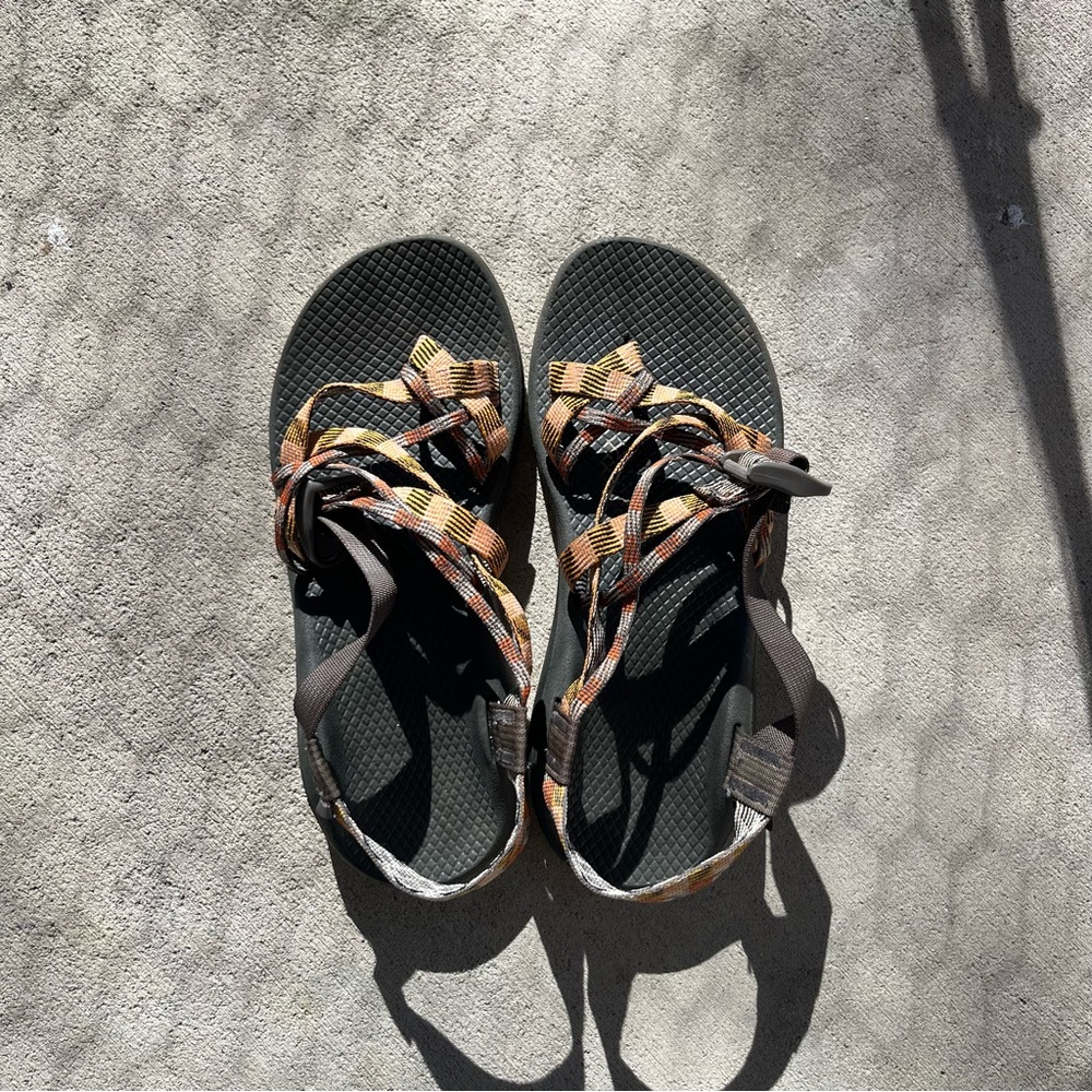 Orange and white Chacos